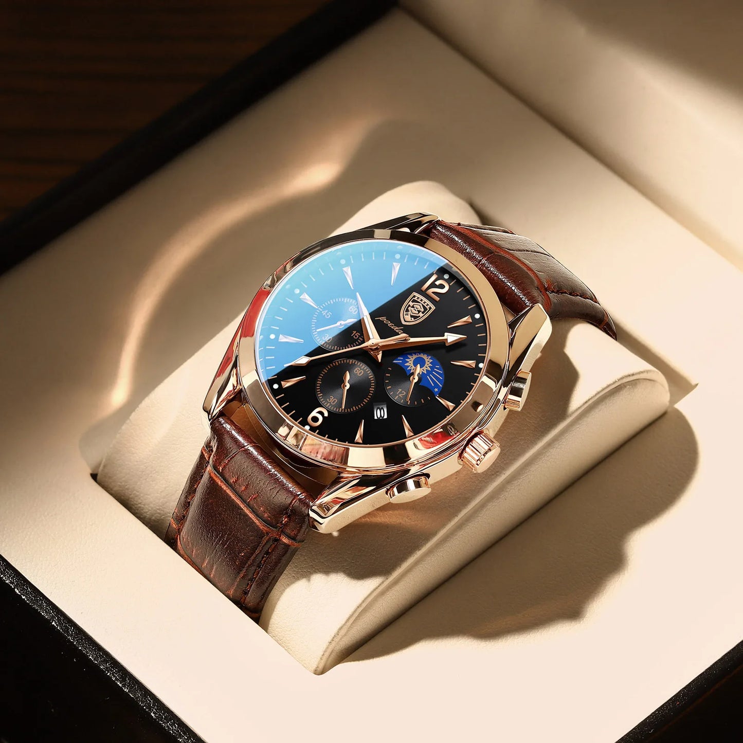 POEDAGAR Men Watch Top Brand Luxury Men's Wristwatch Leather