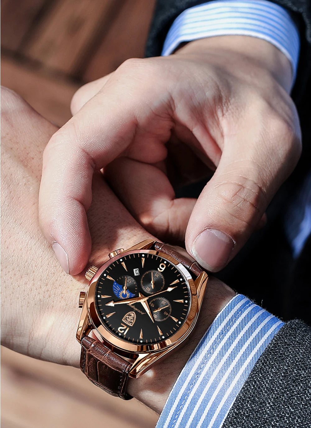 POEDAGAR Men Watch Top Brand Luxury Men's Wristwatch Leather