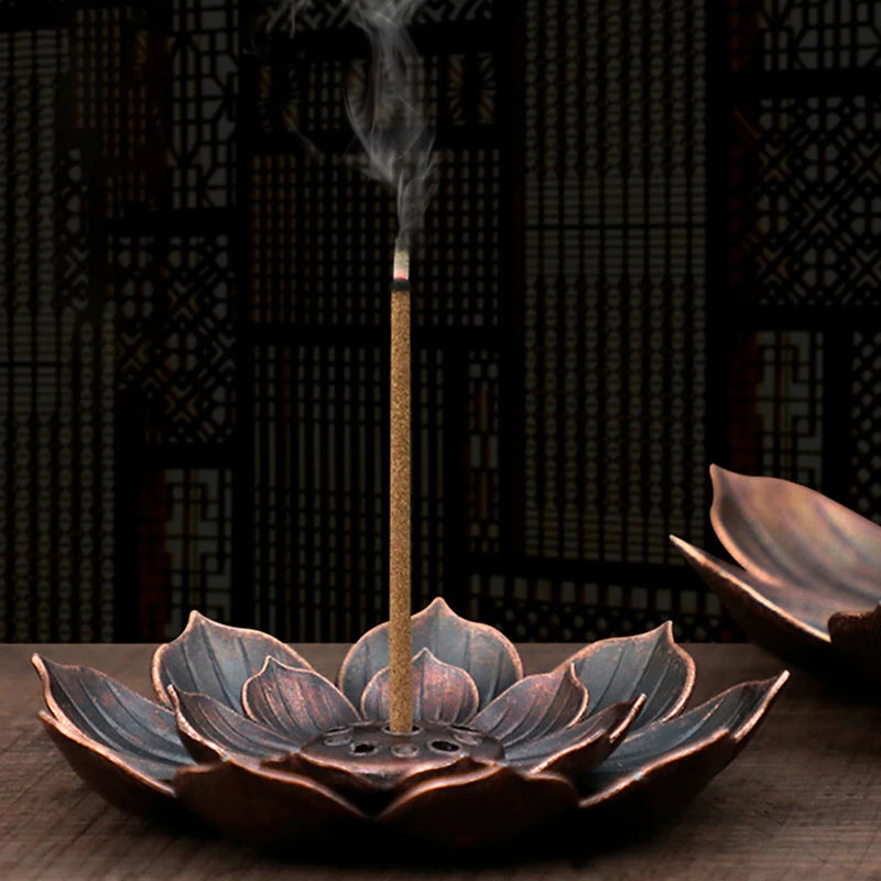 New 1PC Alloy Incense Burner Stick Holder Plate Buddhism Lotus