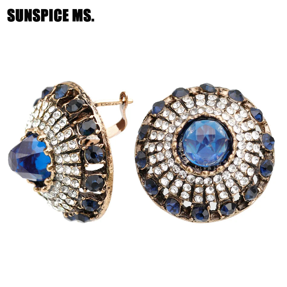 Sunspicems Chic Natural Stone Indian Earrings Vintage Retro Gold Color