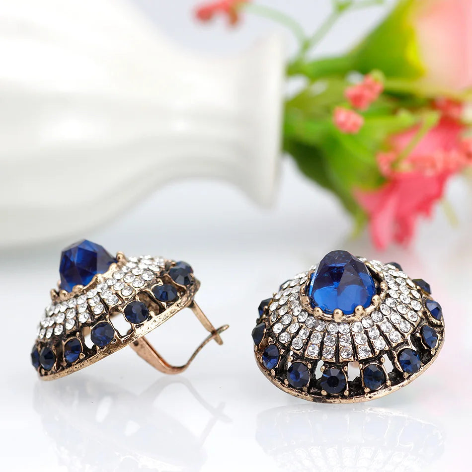 Sunspicems Chic Natural Stone Indian Earrings Vintage Retro Gold Color