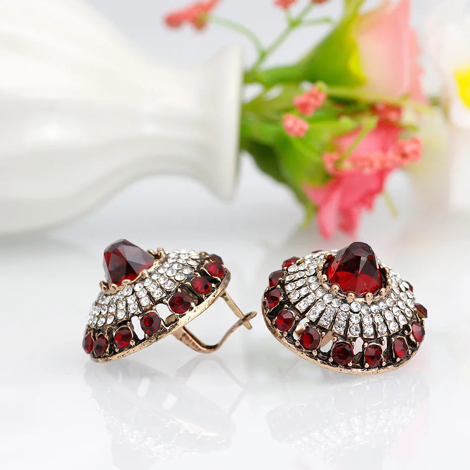 Sunspicems Chic Natural Stone Indian Earrings Vintage Retro Gold Color