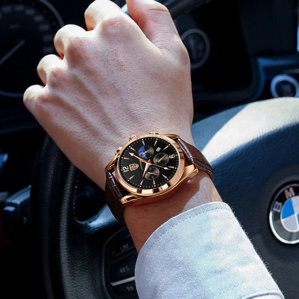 POEDAGAR Men Watch Top Brand Luxury Men's Wristwatch Leather