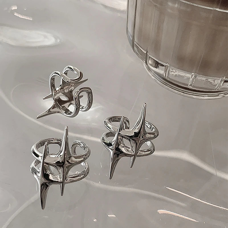 New Fashion Cross Star Asymmetric Rings Women