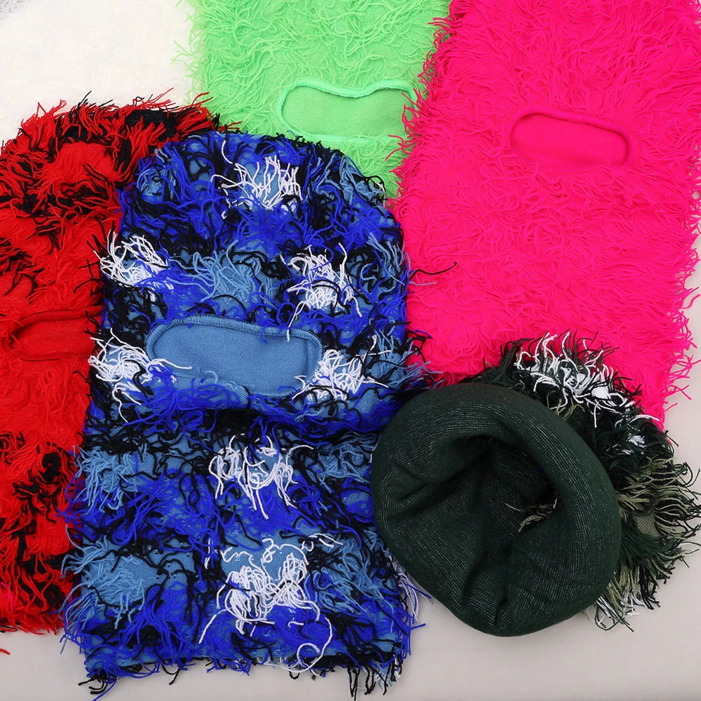Hip Hop Balaclava Distressed Knitted Caps Full Face Ski Mask Women