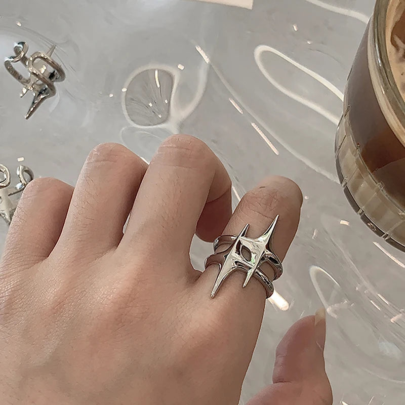 New Fashion Cross Star Asymmetric Rings Women