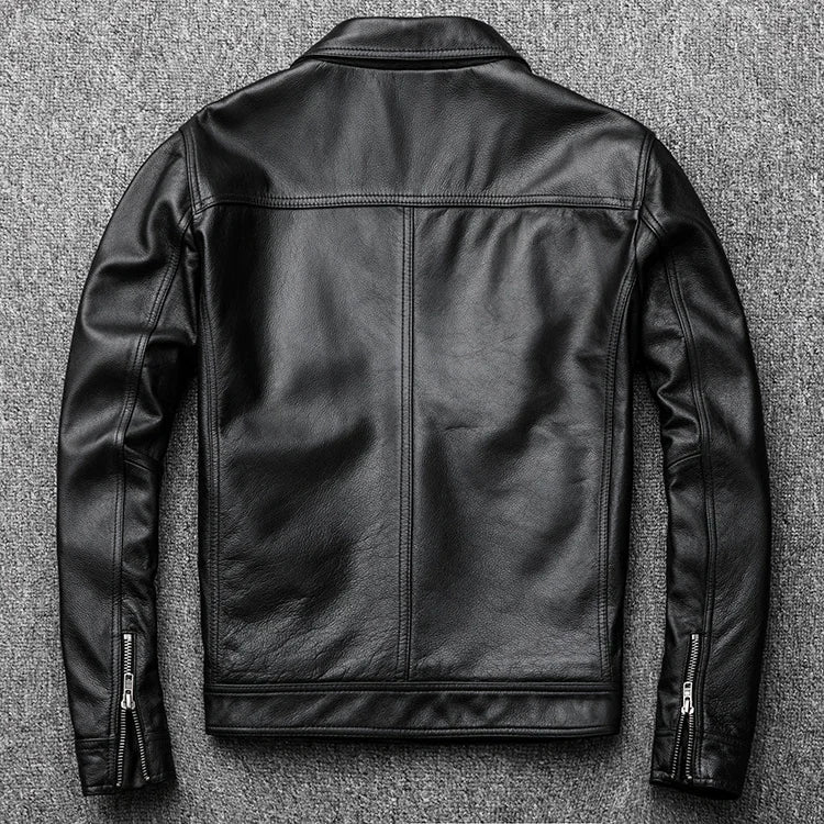 Free Shipping.7XL Genuine Leather jacket.Winter casual black