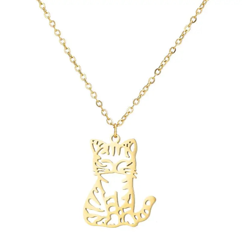 Cute cat pendant stainless steel necklace