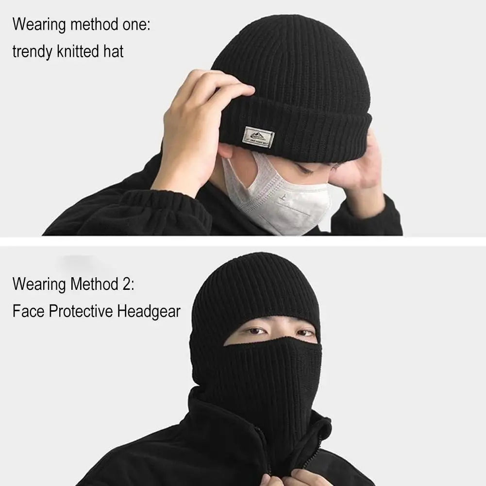 2In1 Mask Beanies Men Winter Balaclava Hat Knitted Hats Full Face