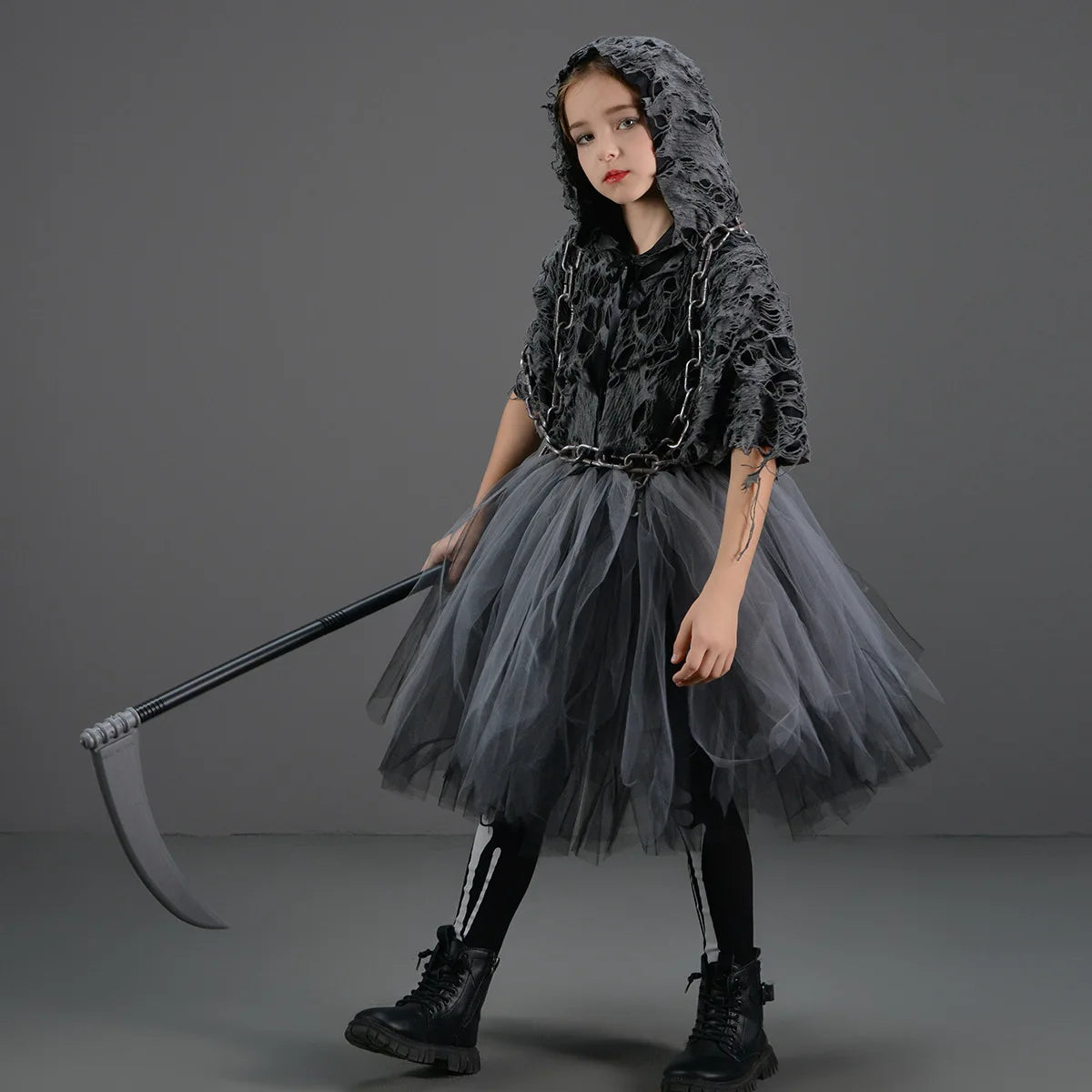 Halloween Grim Dresses Horror Death Cosplay Black Cloak Costume kids