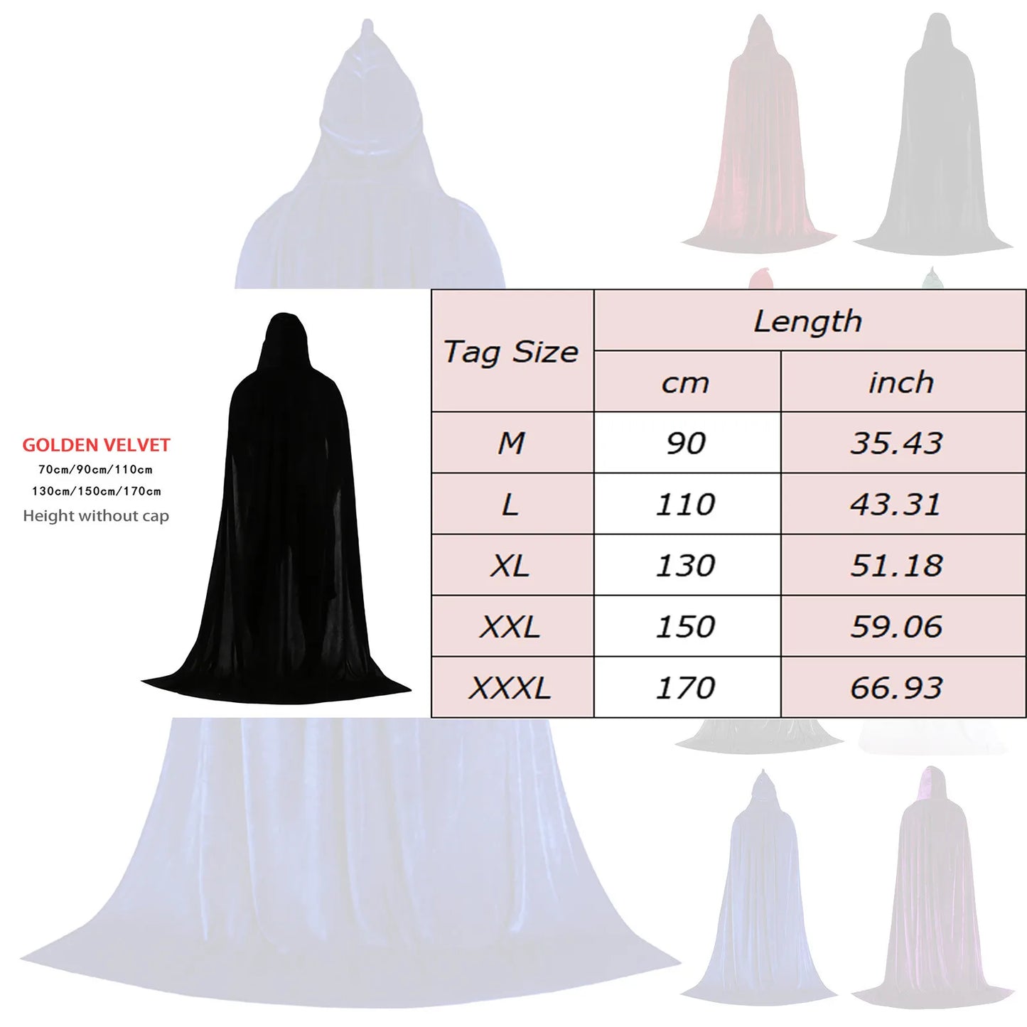 Medieval Hooded Cloak Unisex Multiple Sizes