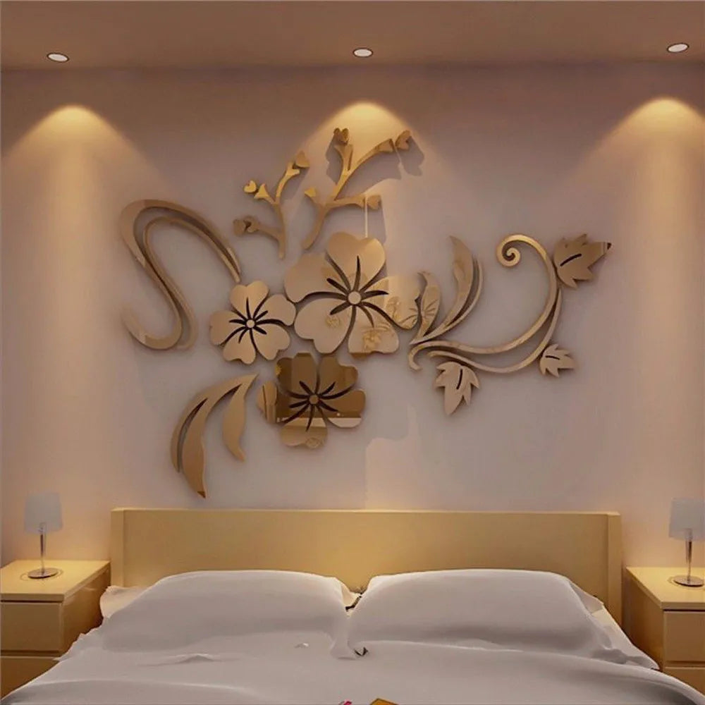 3D Mirror Wall Sticker Flower Art Removable