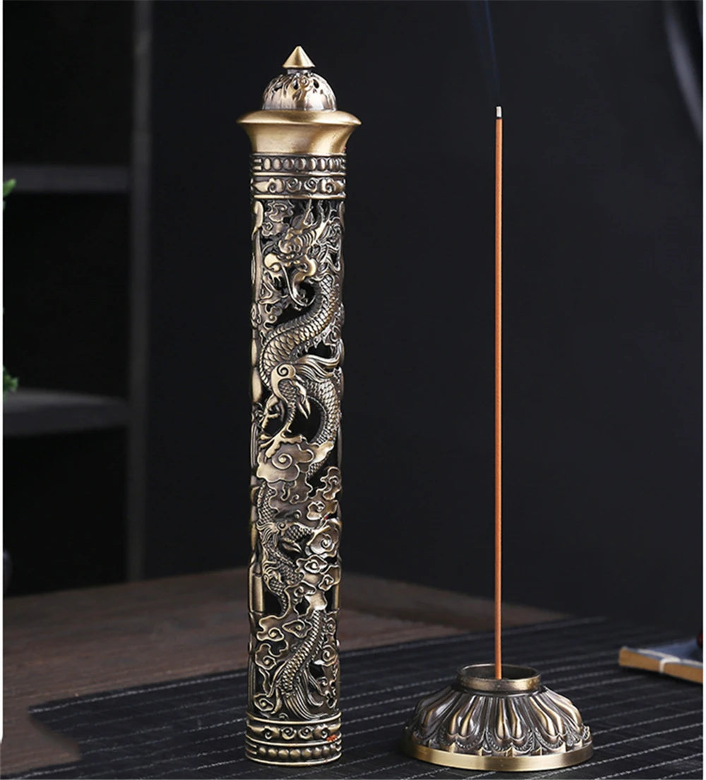 Archaize Vertical Incense Burner Buddha Heart Sutra Dragon