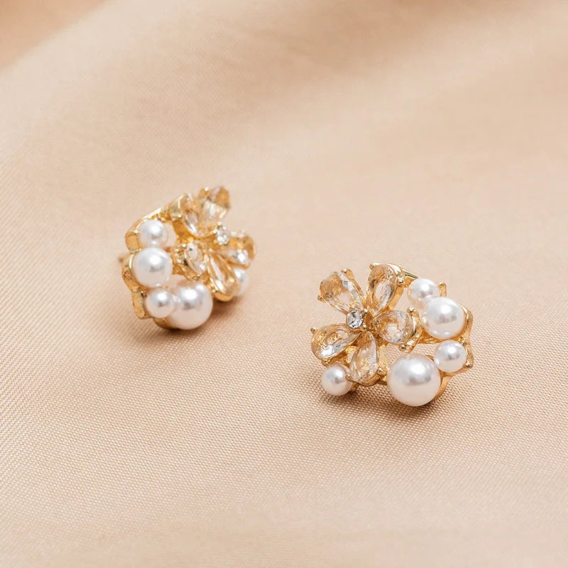 Korean Simple Zircon Imitation Pearl Stud Earrings For Women