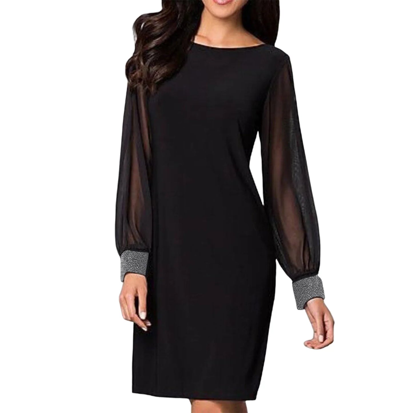 Long Sleeve Dress Solid Color Bodycon Straight Black Dresses