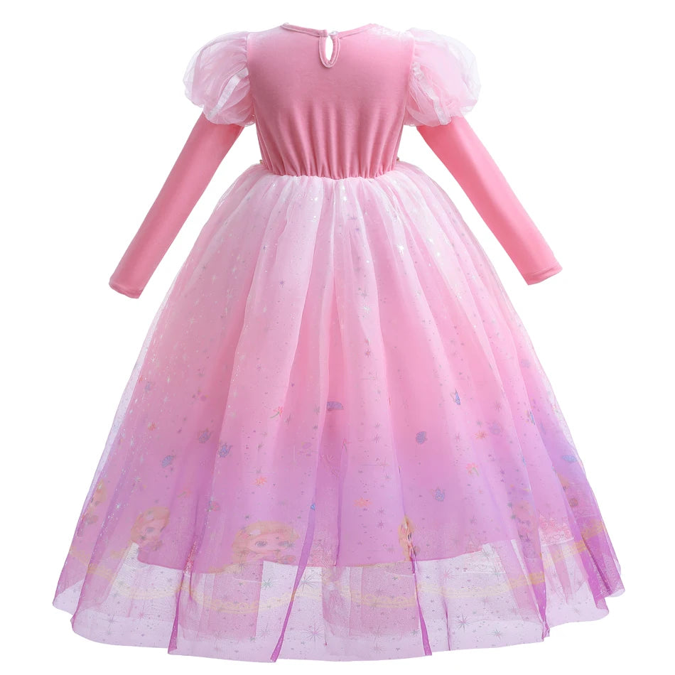 Disney Rapunzel Dress Girl Luxury Gradient Frocks Halloween Princess