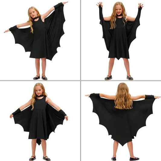 Kids Boys Girls Halloween Bat Costume Black Cape