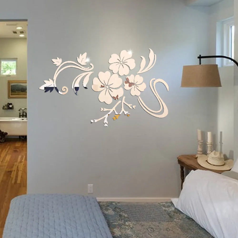 3D Mirror Wall Sticker Flower Art Removable