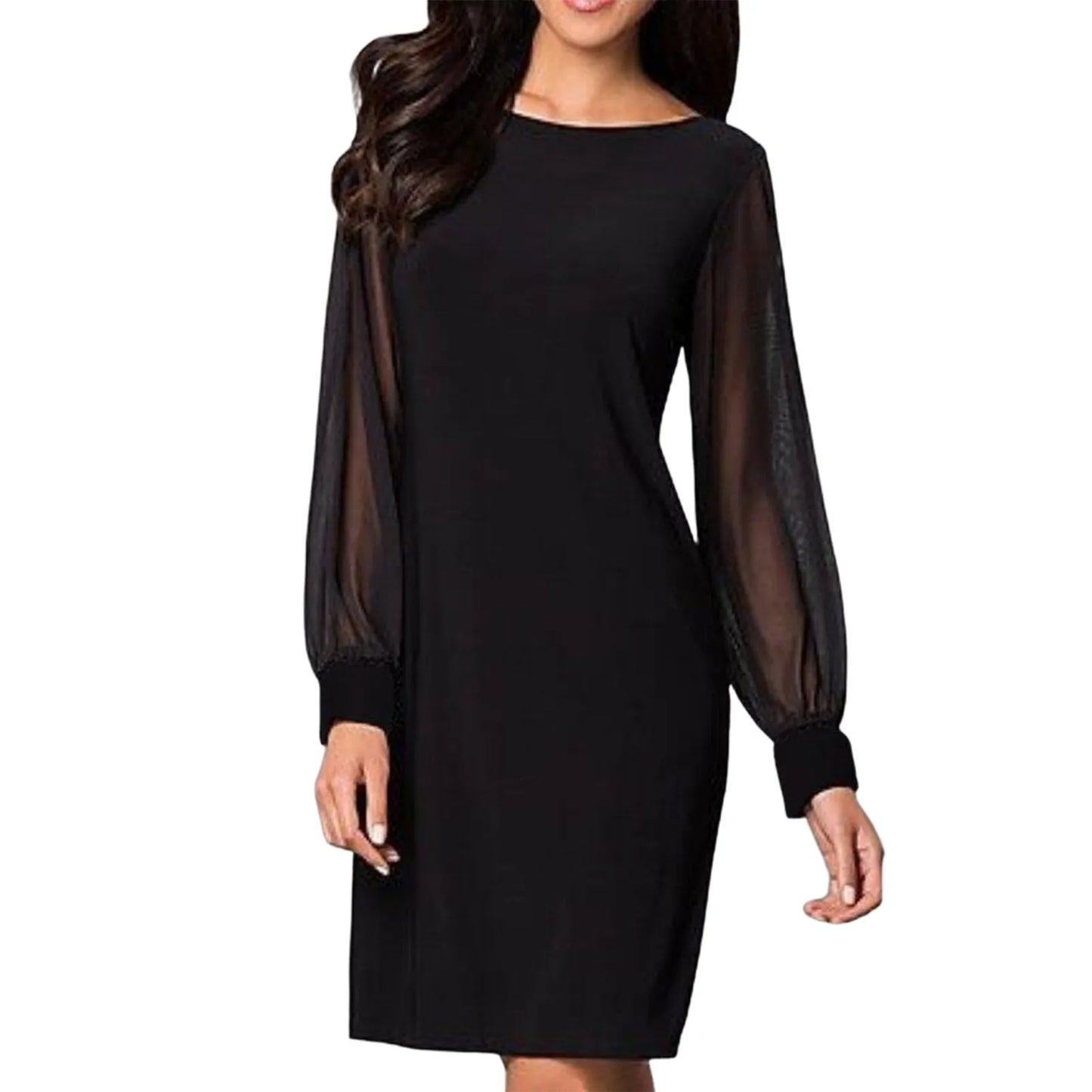 Long Sleeve Dress Solid Color Bodycon Straight Black Dresses