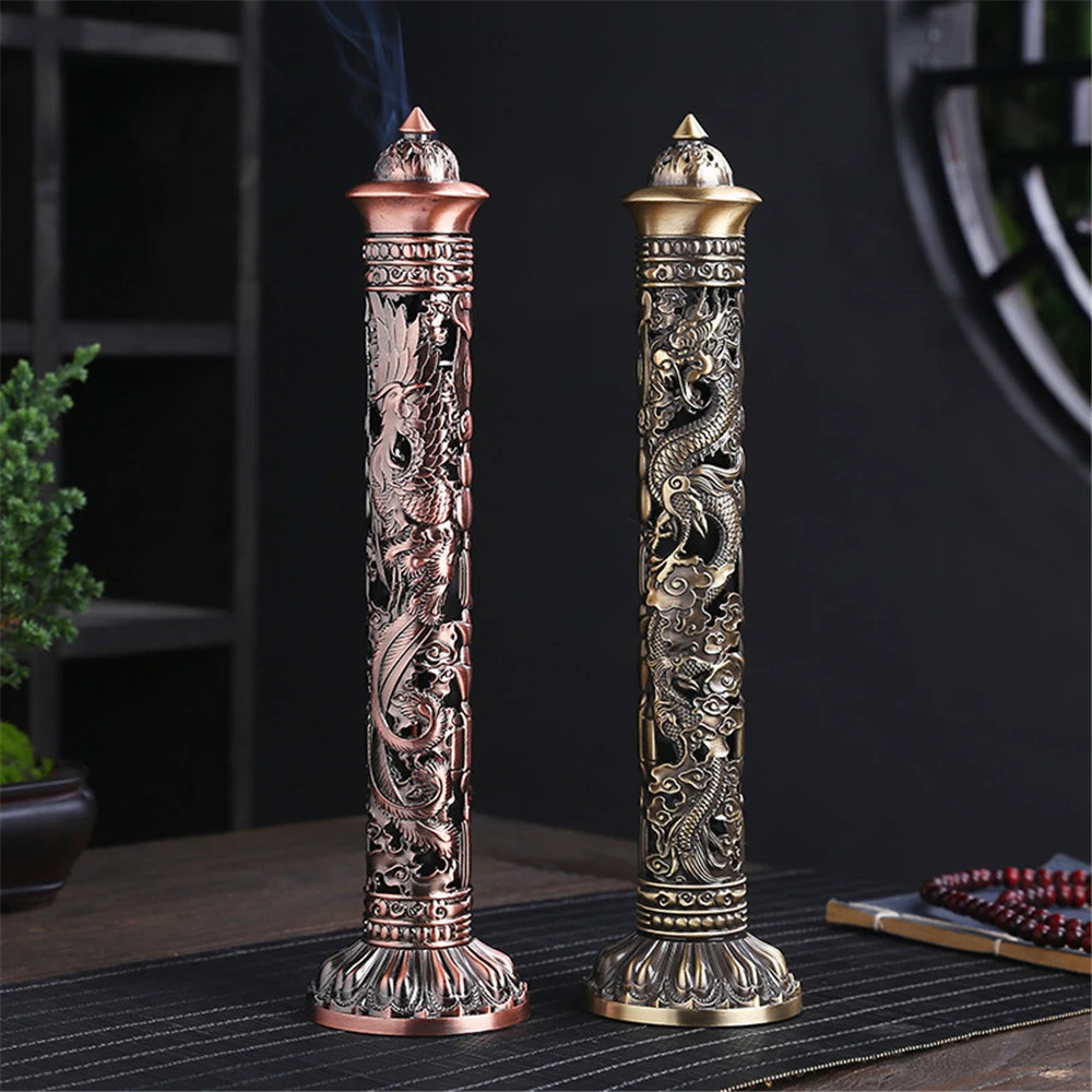 Archaize Vertical Incense Burner Buddha Heart Sutra Dragon