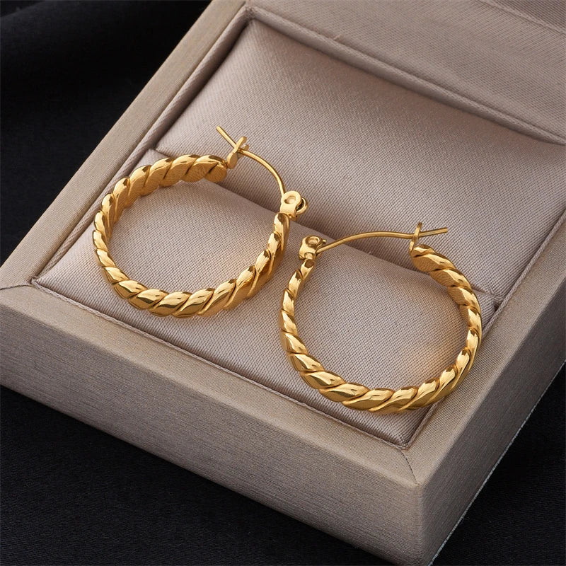 DIEYURO 316L Stainless Steel Round Wide Hoop Earrings For Women