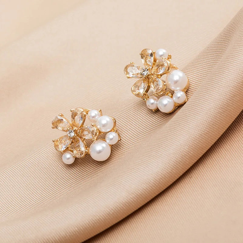 Korean Simple Zircon Imitation Pearl Stud Earrings For Women