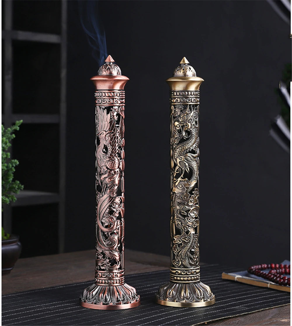 Archaize Vertical Incense Burner Buddha Heart Sutra Dragon