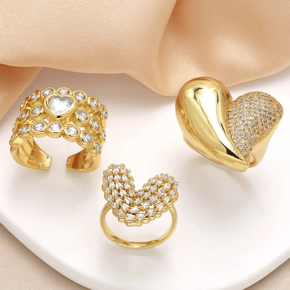 OCESRIO Trendy White Crystal Heart Statement Rings for Women