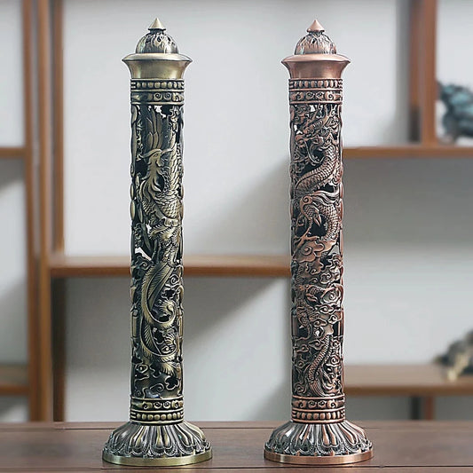 Archaize Vertical Incense Burner Buddha Heart Sutra Dragon