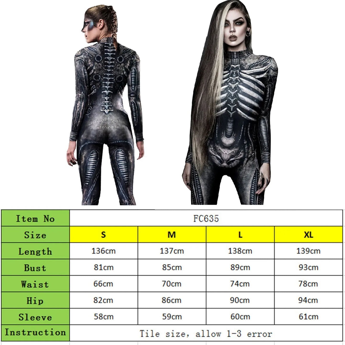 Horror Skeleton Bone Cosplay Bodysuit Halloween