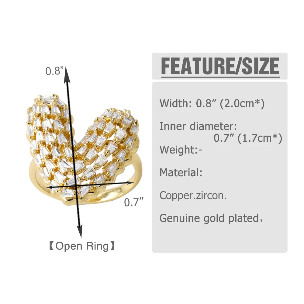 OCESRIO Trendy White Crystal Heart Statement Rings for Women