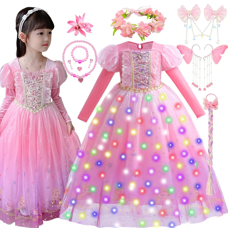 Disney Rapunzel Dress Girl Luxury Gradient Frocks Halloween Princess