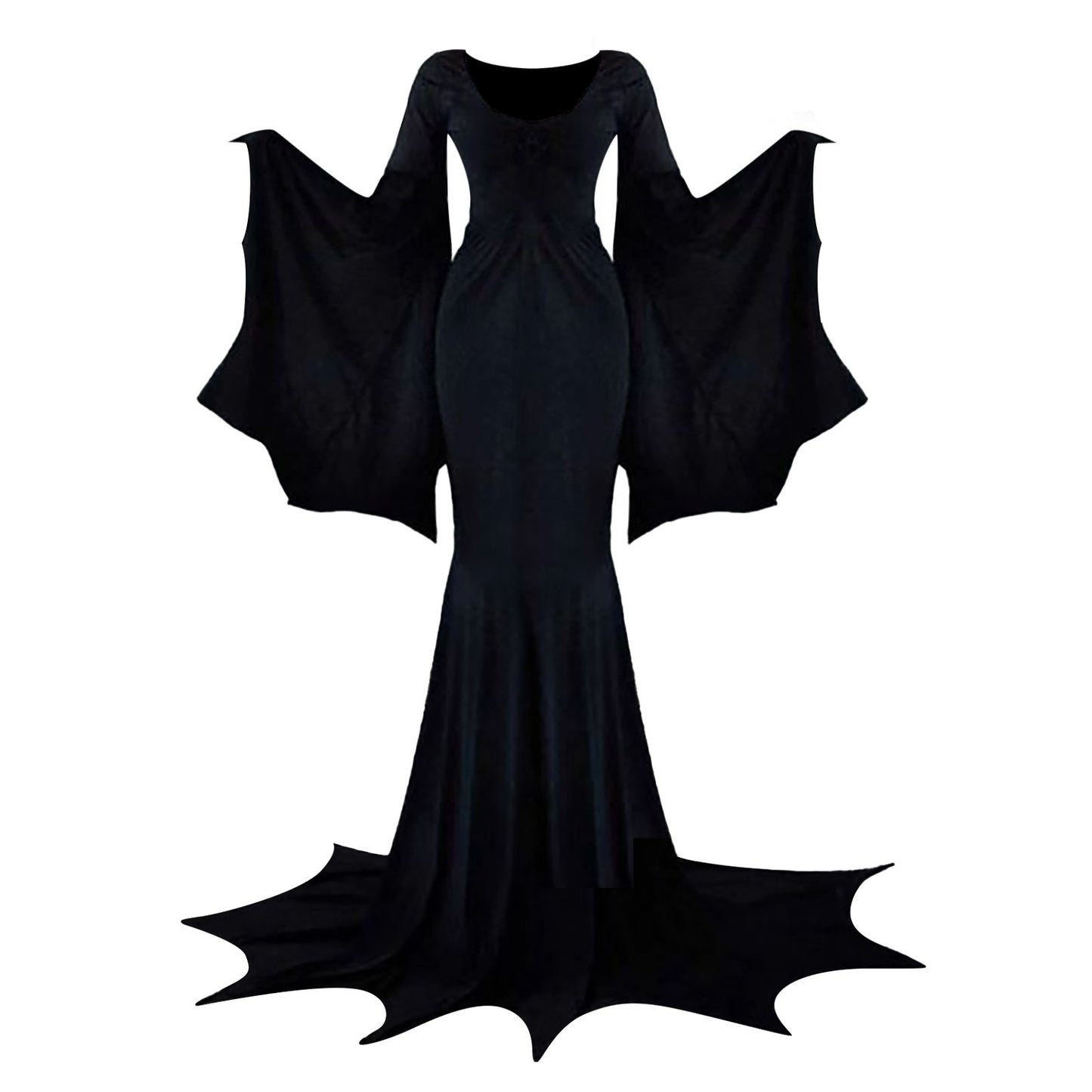 Witchy Costume Morticia Addams Wednesday Train Floor Dress Women