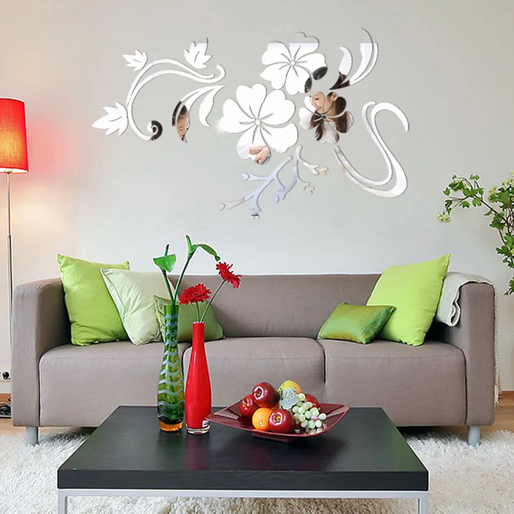 3D Mirror Wall Sticker Flower Art Removable