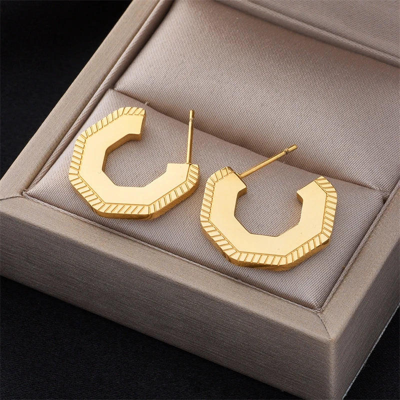 DIEYURO 316L Stainless Steel Round Wide Hoop Earrings For Women