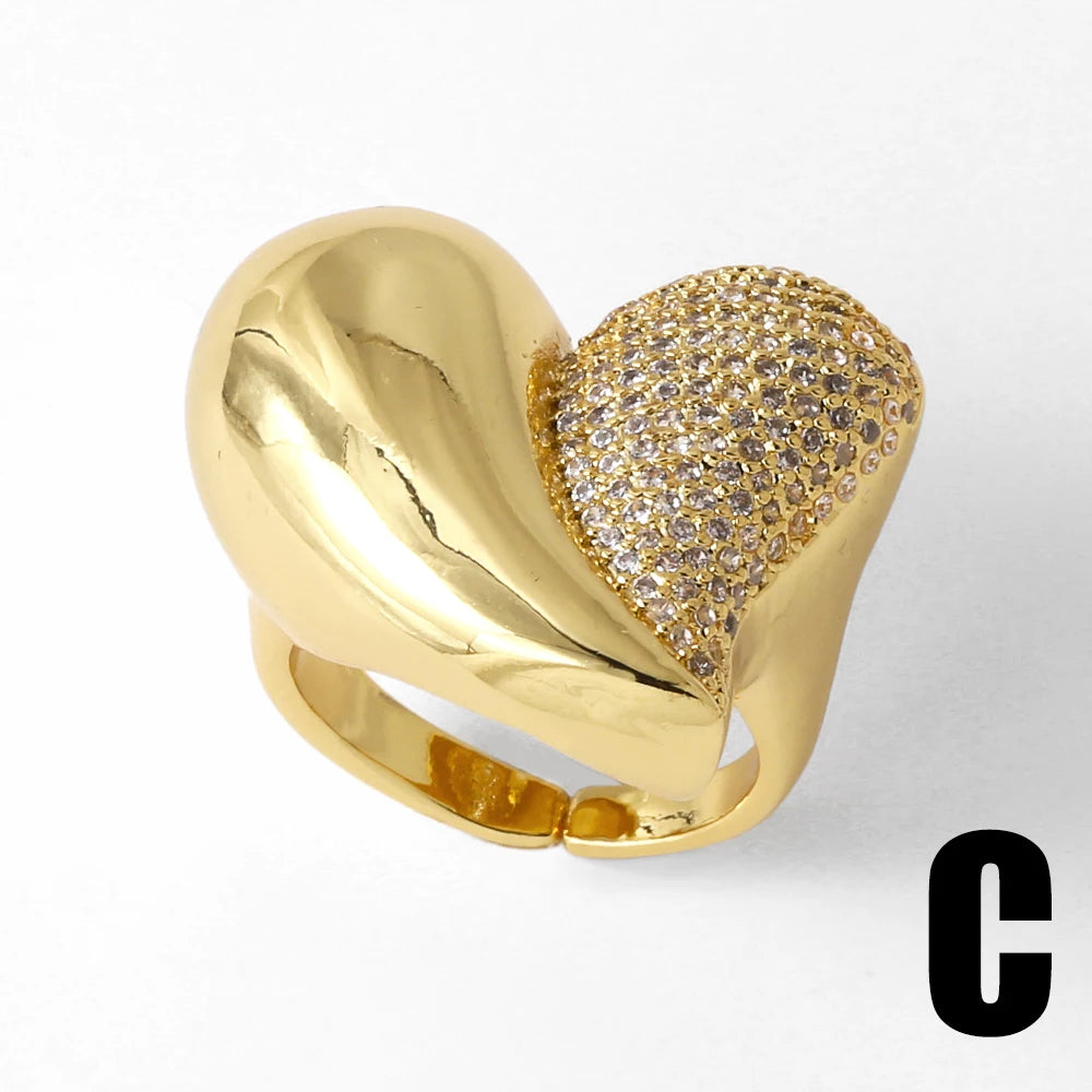 OCESRIO Trendy White Crystal Heart Statement Rings for Women