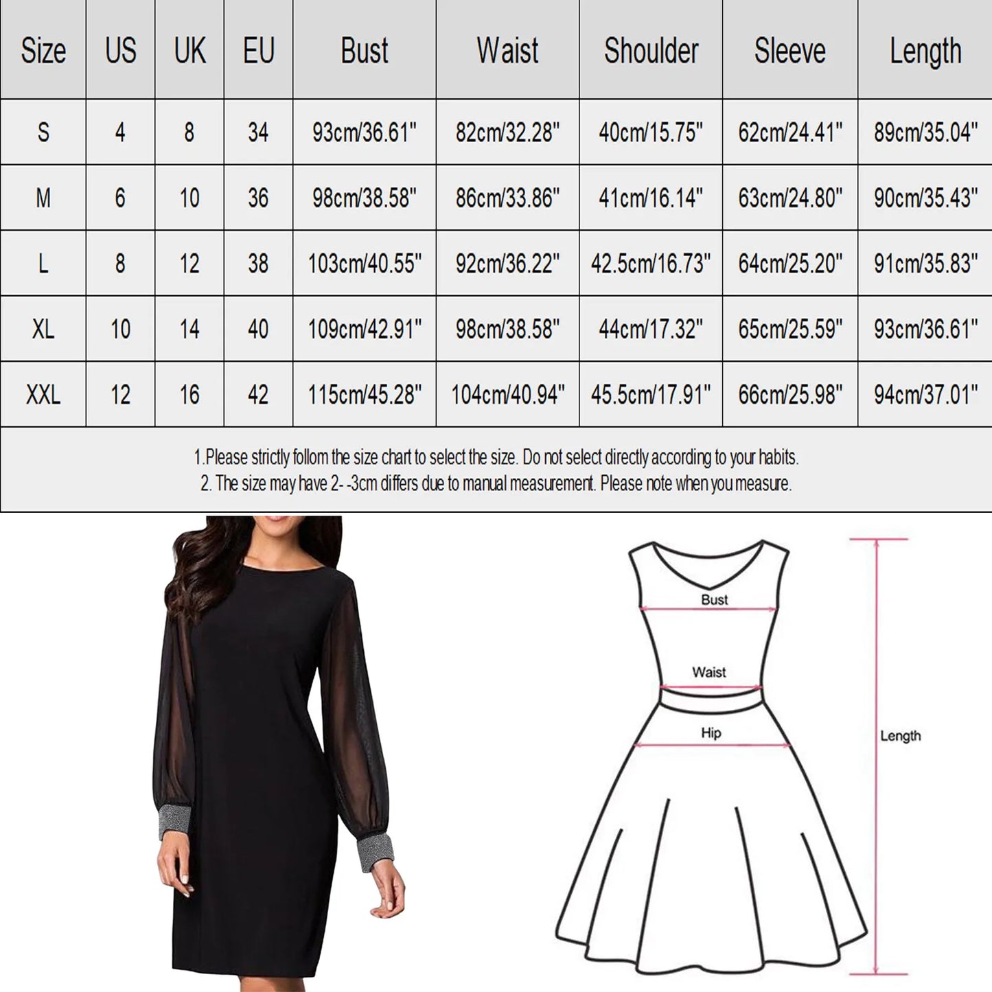 Long Sleeve Dress Solid Color Bodycon Straight Black Dresses