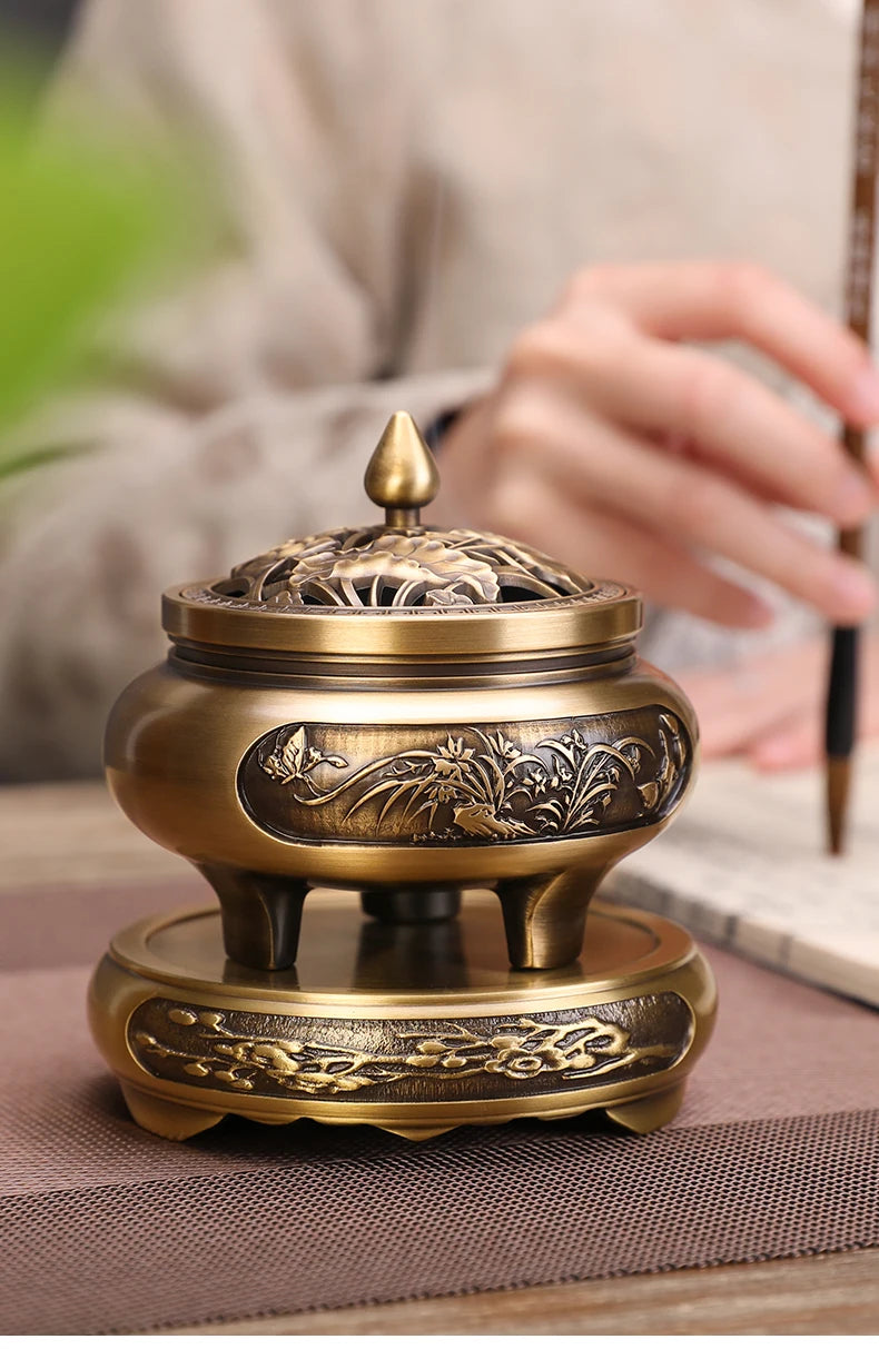 Brass copper incense burner indoor large tray