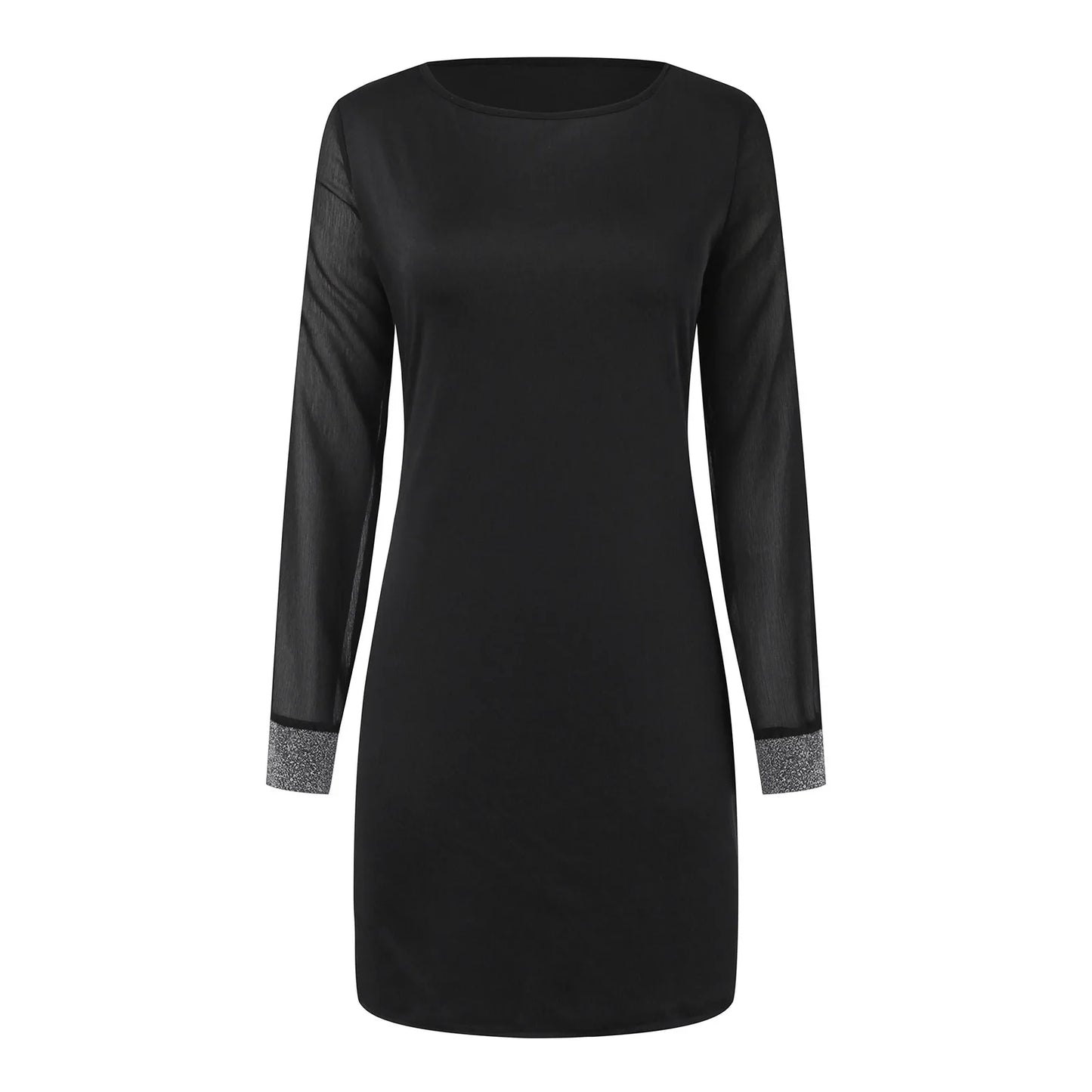 Long Sleeve Dress Solid Color Bodycon Straight Black Dresses