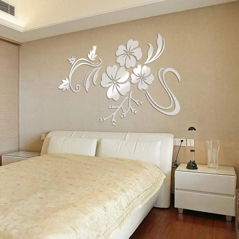 3D Mirror Wall Sticker Flower Art Removable