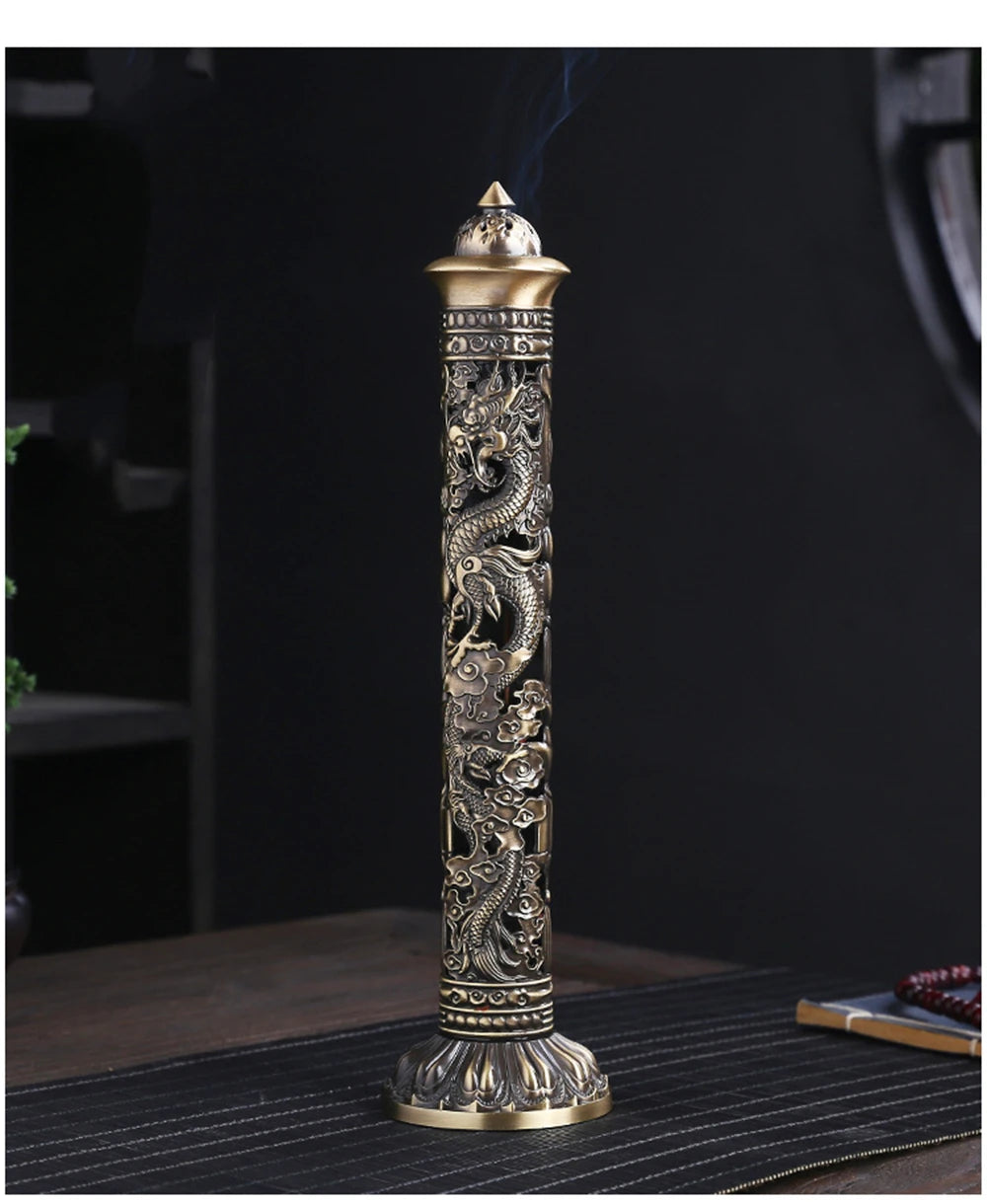 Archaize Vertical Incense Burner Buddha Heart Sutra Dragon