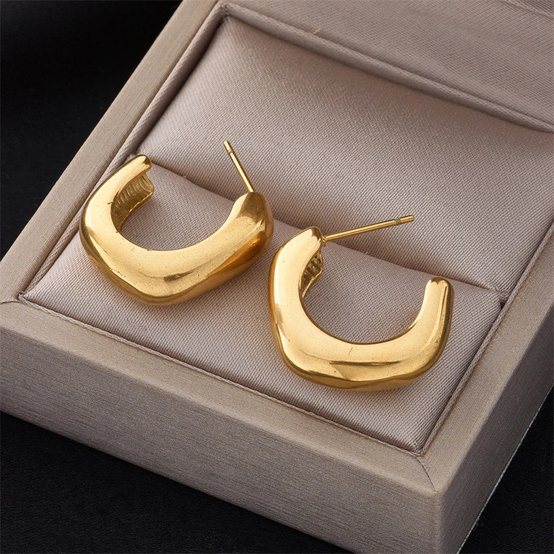 DIEYURO 316L Stainless Steel Round Wide Hoop Earrings For Women