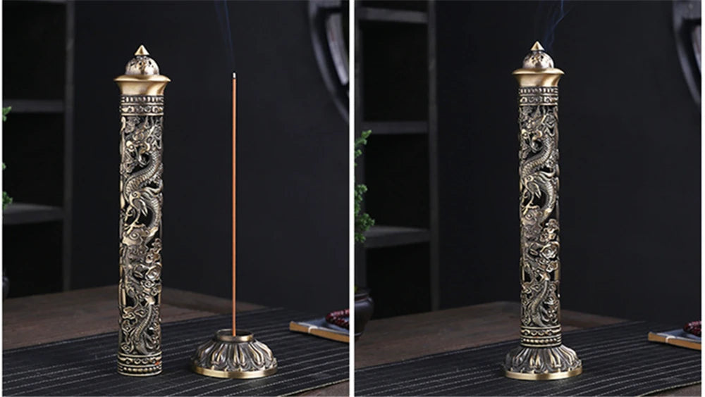 Archaize Vertical Incense Burner Buddha Heart Sutra Dragon