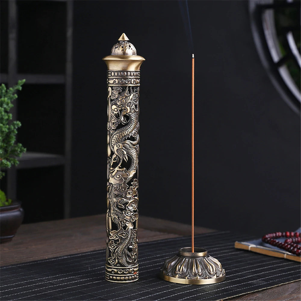 Archaize Vertical Incense Burner Buddha Heart Sutra Dragon