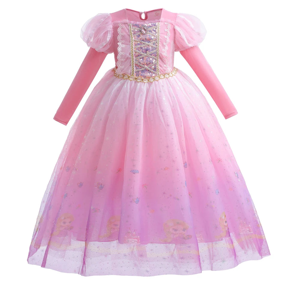 Disney Rapunzel Dress Girl Luxury Gradient Frocks Halloween Princess