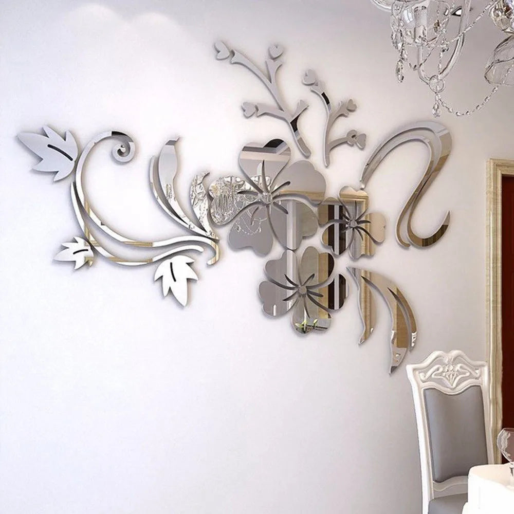 3D Mirror Wall Sticker Flower Art Removable