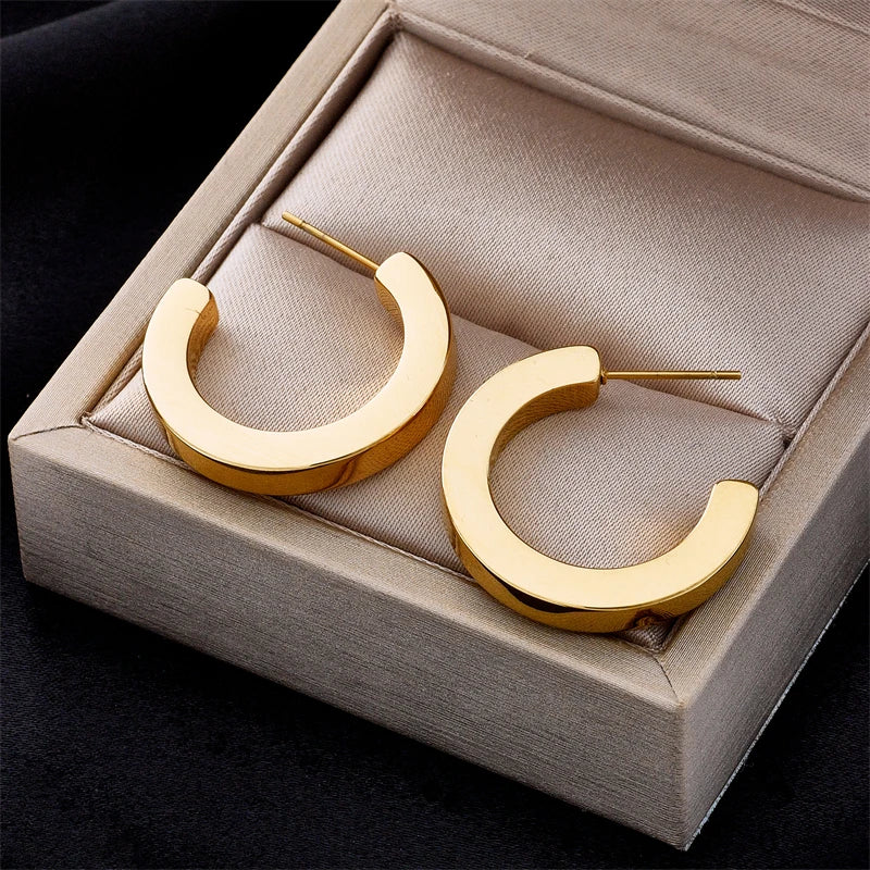 DIEYURO 316L Stainless Steel Round Wide Hoop Earrings For Women