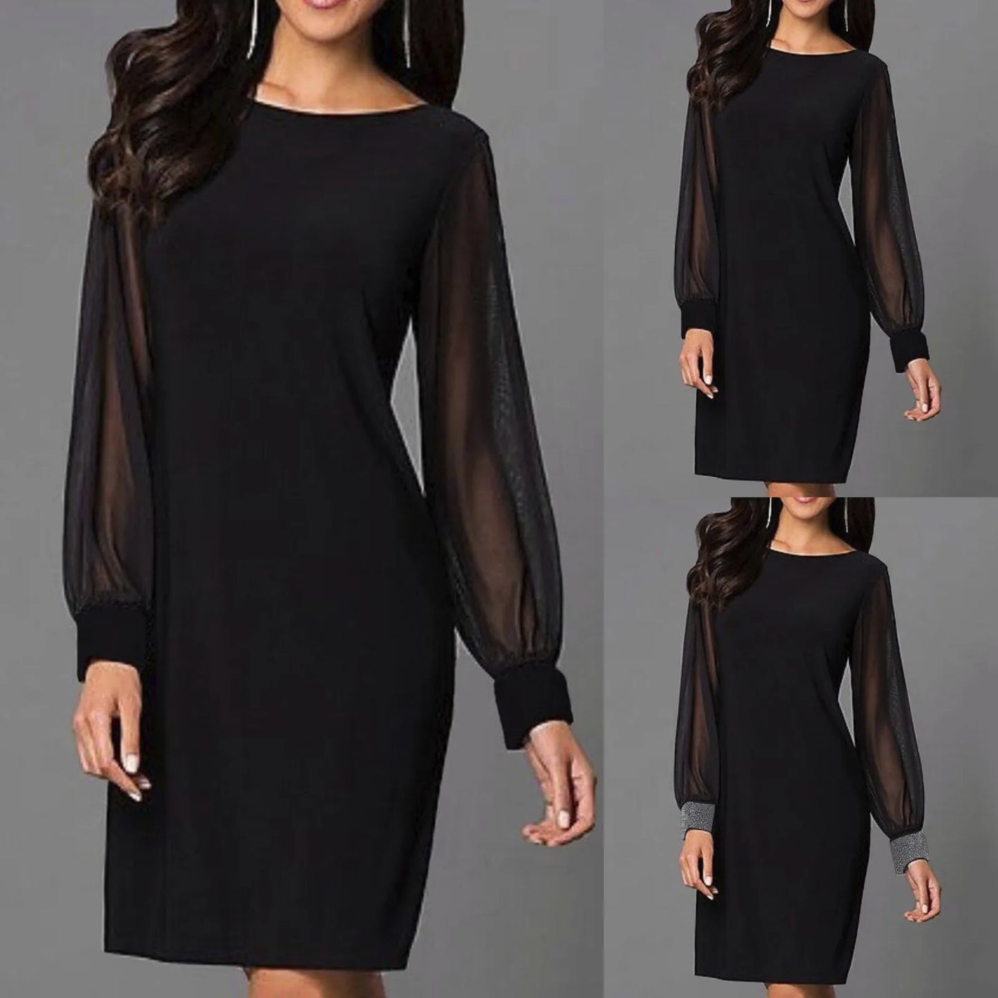 Long Sleeve Dress Solid Color Bodycon Straight Black Dresses