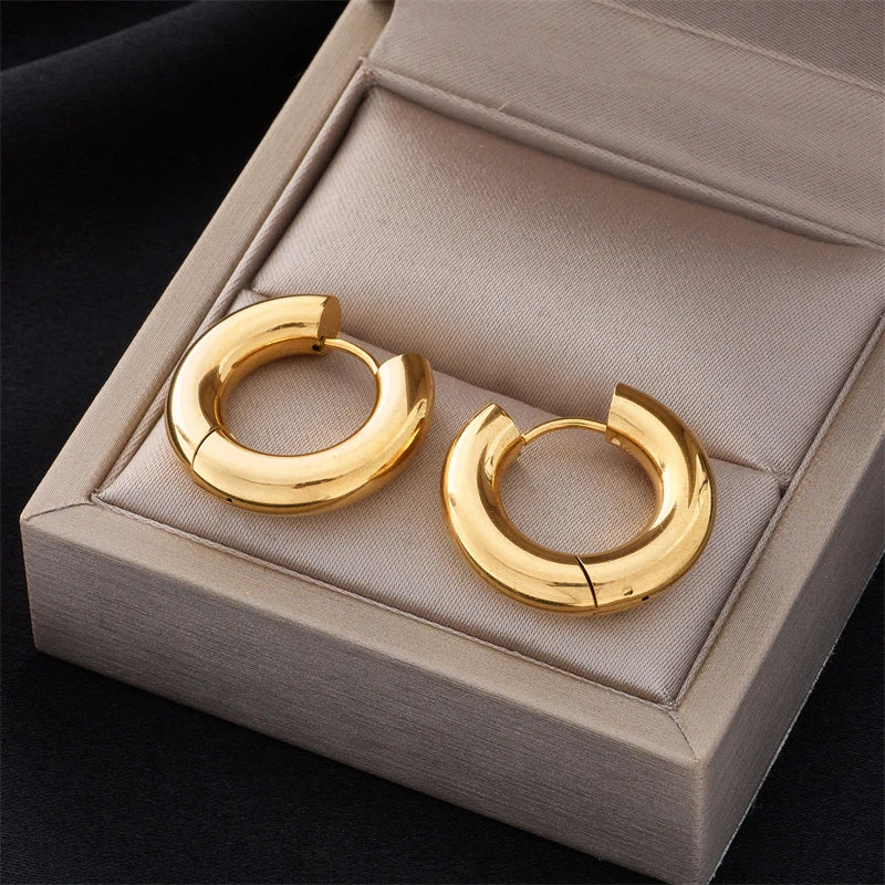 DIEYURO 316L Stainless Steel Round Wide Hoop Earrings For Women