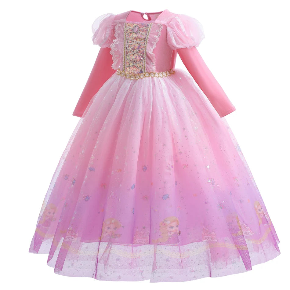 Disney Rapunzel Dress Girl Luxury Gradient Frocks Halloween Princess